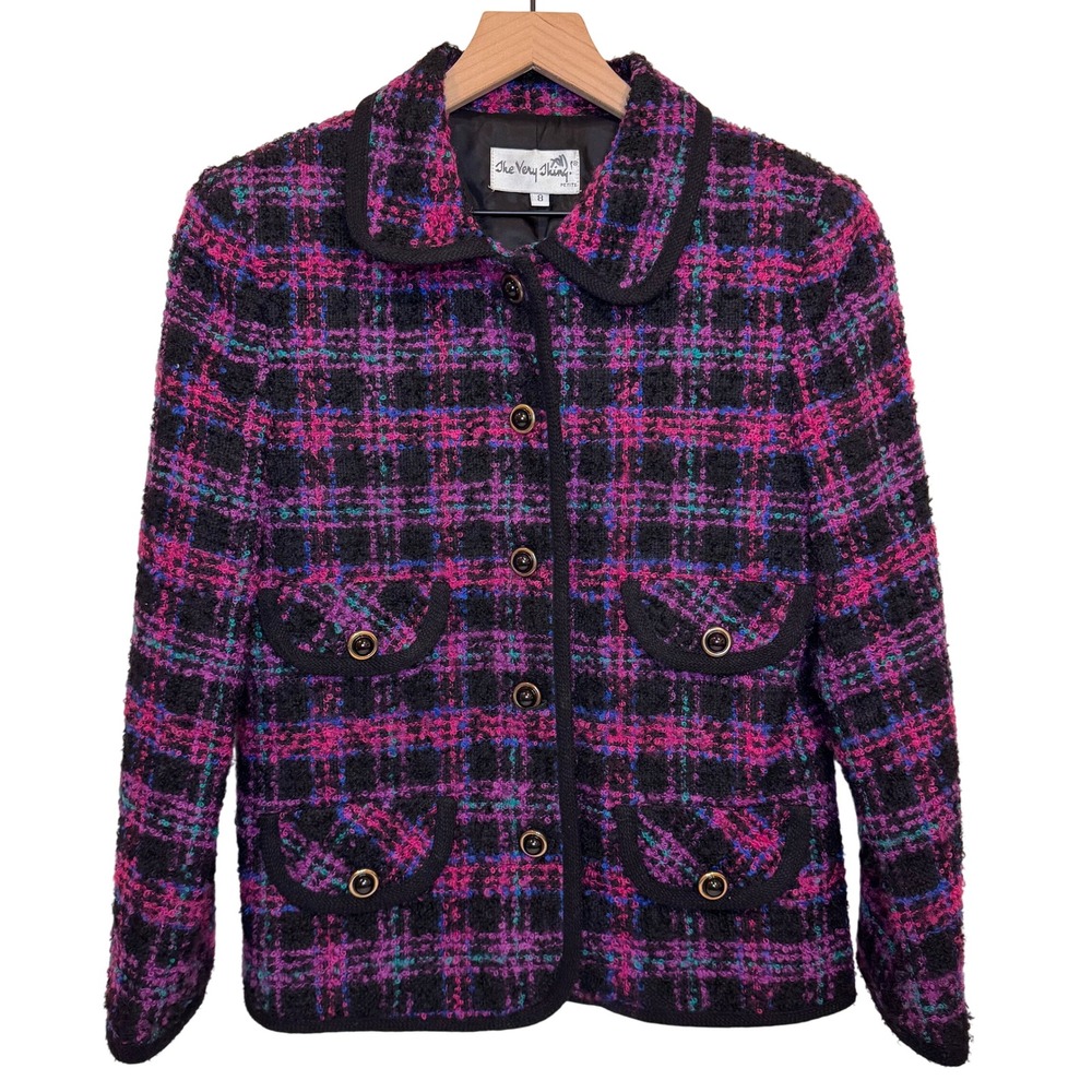 Vintage Plaid Blazer‎ Size 8 Wool Blend Classic Preppy Business Casual Clueless
